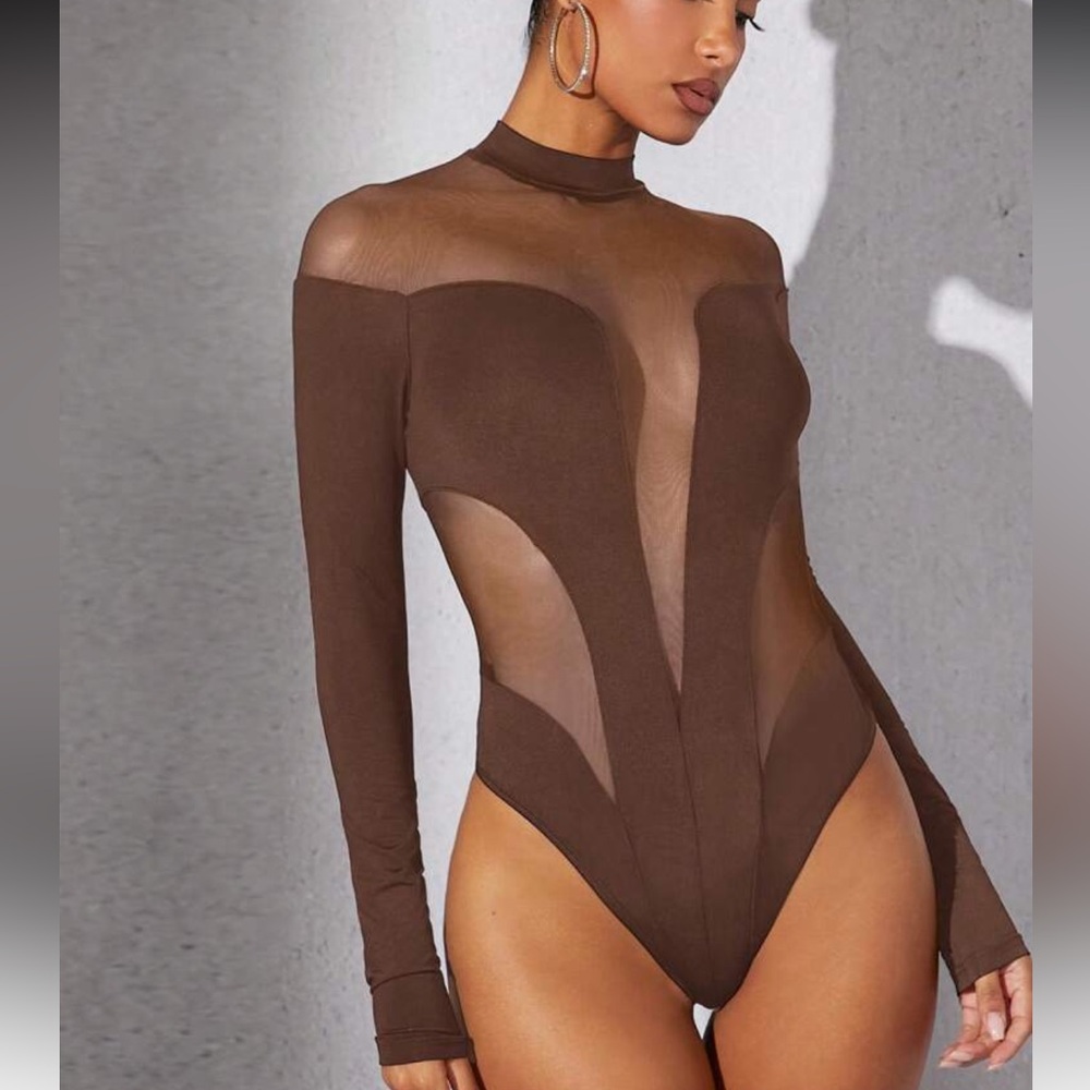 Elegant Brown Sheer Bodysuit